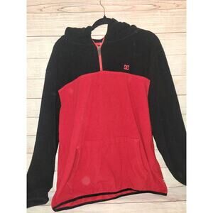 Y2K Men's XL S DC‎ Trademark Red Black 1/2 Zip Hoodie Fleece Pullover Sweatshirt